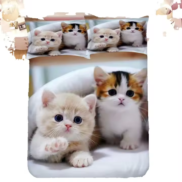 Quilt Cove-Juego de cama para niños con gatito súper bonito, Kawaii, tamaño King y Queen, gato bonito, Animal, funda nórdica de poliéster de 3 uds (sin sábana) - 1