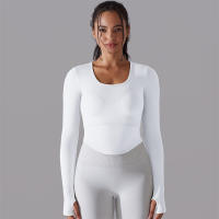 Camiseta de Yoga Sin Costuras para Mujer Deporte Top Largo Manga Larga Ropa de Gimnasio Camiseta de Correr para Entrenamiento Activo Vestimenta Ajustada Material Exterior Poliéster Temporada Primavera/Verano - details 1