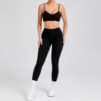 Conjunto de yoga Ustado de 2 piezas, conjunto de gimnasia para mujer, sujetador realzado de lana negra, pantalón corto de entrenamiento, body de cintura alta, Tre de Fiess, - details 6