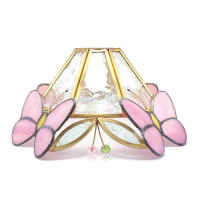 Pantalla de lámpara de vidrio con patrón Floral, pantalla de vidrio artesanal, rayas marrones, pétalos azules y rosas, para luces E26 y E27 - details 3