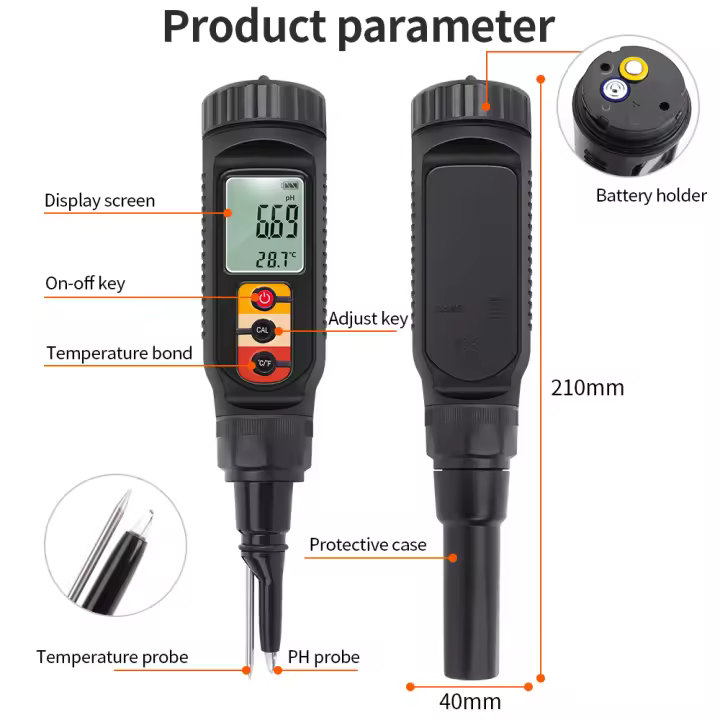 Medidor de PH Digital LCD para alimentos, probador de acidez de masa de suelo portátil, precisión de 0,00-14,00, pluma de prueba de PH del suelo para fruta, queso, carne y piel - 1