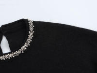 2025 Women Faux Jewel Collar Knitted Sweater Long Sleeve Round Neck Black Crop Pullover Streetwear Knitwear - details 5