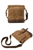 Bolso cruzado de cuero y lona con cera al óleo para hombre, bandolera estilo militar Vintage, informal, de viaje, Unisex, 2020 - details 4
