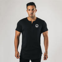 Mens Cotton Breathable Short Sleeve Shirt Gym Bodybuilding Fitness Slim Fit Sports T-shirt Male Casual Fashion Summer Clothing - details 2