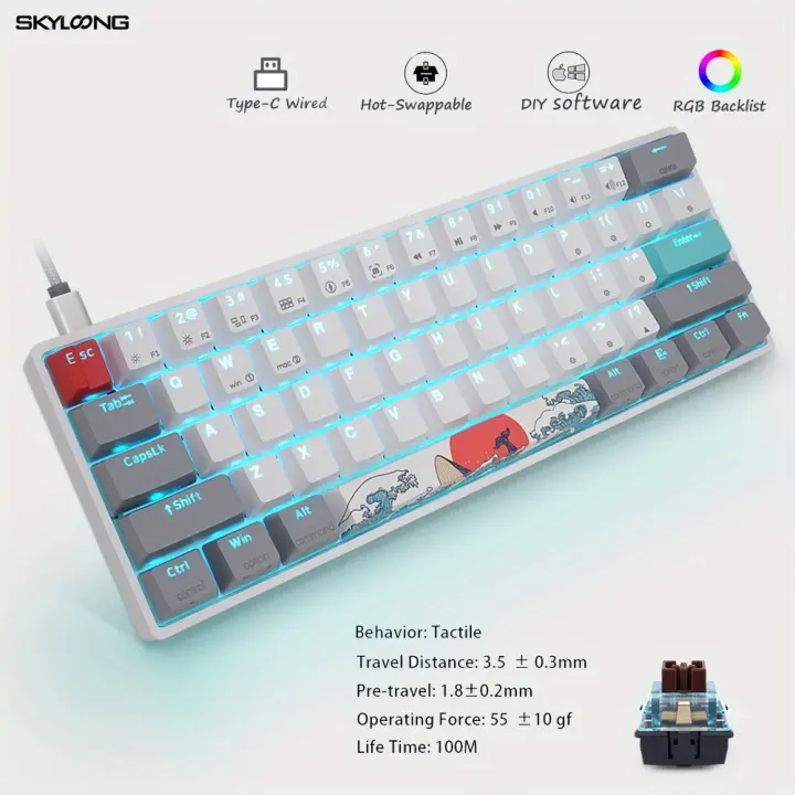 SKYLOONG SK61 teclado con cable interruptor óptico intercambiable en caliente teclas PBT brillantes diseño 60% teclado retroiluminado RGB para juegos - 1