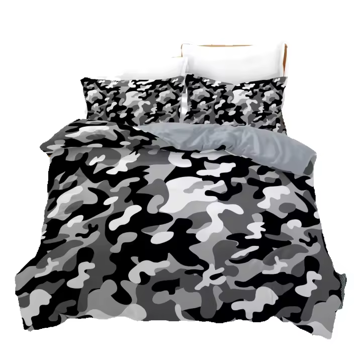 Funda de edredónJuego de funda nórdica de camuflaje Concepto de camuflaje Juego de cama de ocultación King Size Gris Negro Funda de edredón doble para niños, adolescentes y adultos - 1