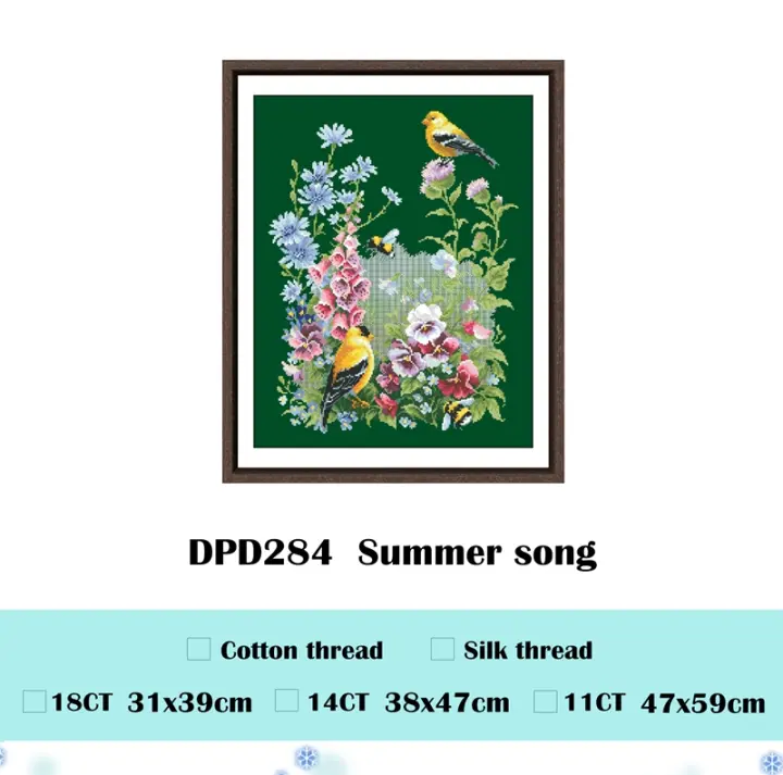Kit de punto de cruz de la canción de verano, tela de lona verde profunda, hilo de algodón, bordado, artesanal, 18CT, 14ct, 11CT - 1