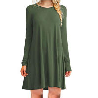 Vestido holgado plisado de manga larga para mujer, vestido informal de Color sólido con cuello redondo, Vestidos de Otoño Invierno - details 7