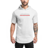Fashion Short-Sleeved Hooded Print T Shirt Men Casual Fitness Top Hip Hop Loose Streetwear Summer Breathbale Cotton Gym Shirts - details 2