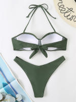 Bikini con Push-Up para mujer, traje de baño liso con tirantes, bañador Sexy con Tanga, ropa de playa para verano, 2024 - details 4