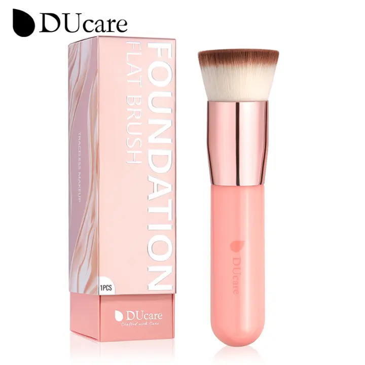 Brocha Profesional DUcare para Maquillaje Base Kabuki Plana Herramientas de Maquillaje con Mezcla de Polvo Mineral en Color Rosa Oro/Blanco - 1