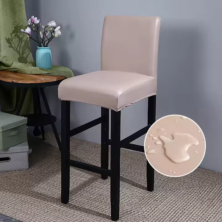 Funda impermeable para silla de Bar de PU con respaldo, fundas para sillas de comedor, muebles extraíbles, funda para asiento de silla alta, parte inferior elástica - 1