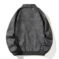 Chaqueta de Cuero de Estilo Retro Suelo Fuerte Abrigo de Color Sólido para Hombres con Cremallera - details 3