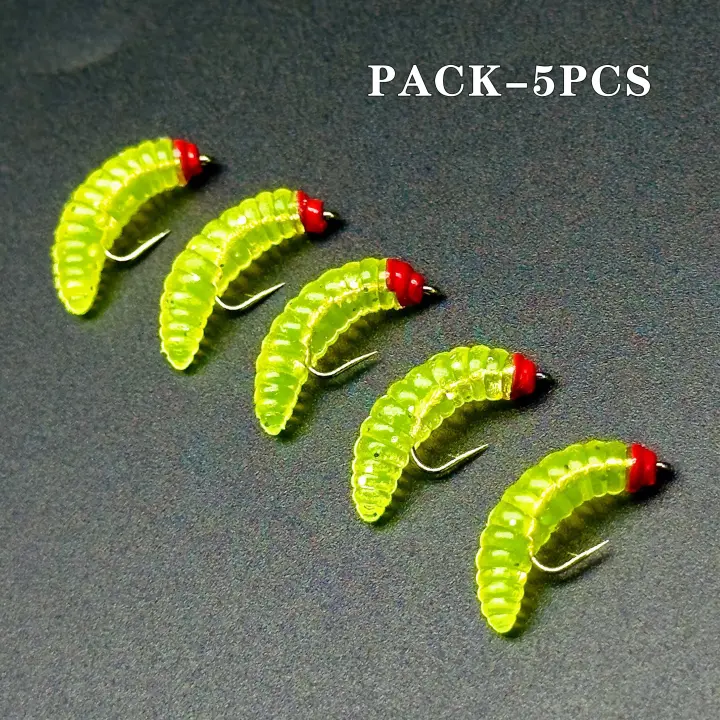 5/10 Uds moscas de pesca con mosca biónicas gusano suave señuelo de pesca insecto señuelo cebo Artificial pesca para trucha/bajo/perca/salmón - 1