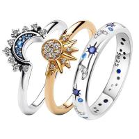 Anillo de Cristal Celestial Azul Brillante Luna Sol Estrella para Mujer Elegante - details 1