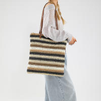 Bolso de hombro a rayas para mujer, bolsa de paja tejida a mano, portátil, de gran capacidad, informal - details 10