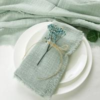 Servilletas de boda de algodón de gasa, 10 Uds., 32x32cm, reutilizables, con adorno verde, toalla de té, servilletas rústicas Retro con rebabas para decoración de mesa de fiesta - details 5