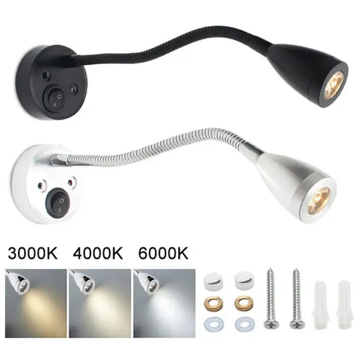 Luz de lectura de cuello de cisne para autocaravana, lámpara de pared de cabecera con interruptor para barco, yate, caravana, autocaravana, 3000K, 4000K, 6000K, 12V, 24V, 3W - 1