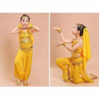 Traje De EspectáCulo De Danza India Para NiñOs, Traje De Danza Del Vientre, Traje De Baile éTnico, 6 Piezas - details 3