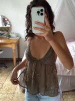 Top de Halter con Cuentas y Lentejuelas Sexy Escote en V, Espalda Abierta, Cordón, Vestido de Moda para Mujeres - details 6