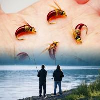 5 uds/10 Uds cabeza de cuentas de latón biónicos Ninfa Scud mosca insecto gusano para trucha pesca de lubina Ninfa cebo para insectos artificiales tamaño del señuelo # 10 - details 5