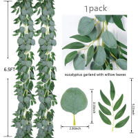 Plantas artificiales falsas de eucalipto y Ratán, enredadera verde, hoja de sauce, hiedra de seda, guirnalda colgante de pared para decoración de fiesta, boda y hogar, 180cm - details 5