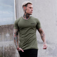 New Men Slim V-neck Print Short Sleeve T-shirt Outdoor Fitness Casual Hip Hop Fashion Summer Cotton T Shirt Workout Muscle Tops - details 8