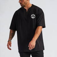 Summer High Quality Cotton Solid Color V-neck T Shirt Gym Bodybuilding Fitness Casual Classic Men's Sport Oversized Clothing - details 4