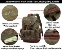 Mochila de Lona Empañada  para Hombres Bolso de Hombro Casual de Gran Capacidad Mochila de Viaje Mochila de Escalada de Cuero de Lona - details 2
