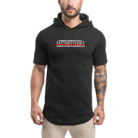 Fashion Short-Sleeved Hooded Print T Shirt Men Casual Fitness Top Hip Hop Loose Streetwear Summer Breathbale Cotton Gym Shirts - details 8