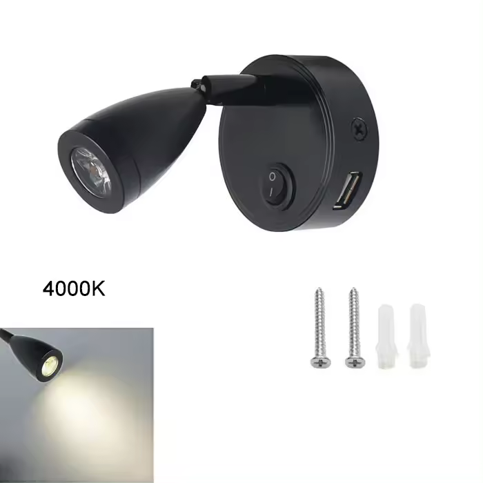 Luz LED de lectura para Interior de RV, foco con puerto USB de 5V y 2A, 12V y 24V, 2W, para barco, yate, caravana, remolque, dormitorio, 3 colores - 1