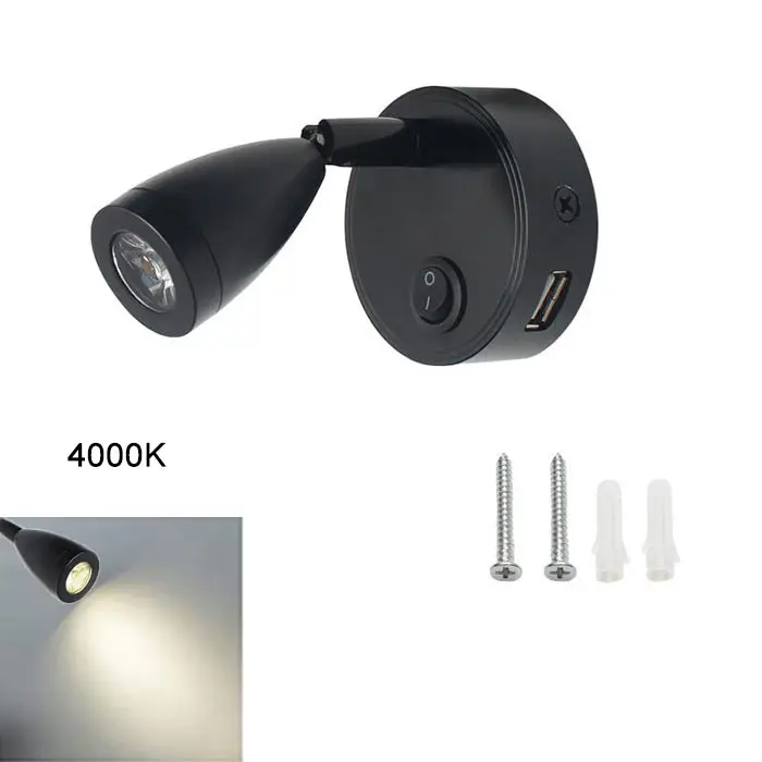 Luz LED de lectura para Interior de RV, foco con puerto USB de 5V y 2A, 12V y 24V, 2W, para barco, yate, caravana, remolque, dormitorio, 3 colores - 1