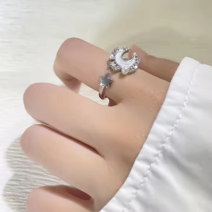 ZhongT-Anillo de Plata de Ley 925 con borla de Luna para mujer, sortija de moda, venta al por mayor - 1