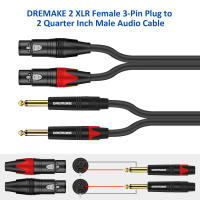 Cable de micrófono DREMAKE macho TS 1/4 "Jack 2x6,5mm a 2 XLR hembra de 3 pines para altavoz de tablero de mezcla Dual XLR a cable de conexión Dual de 6,35mm - details 5