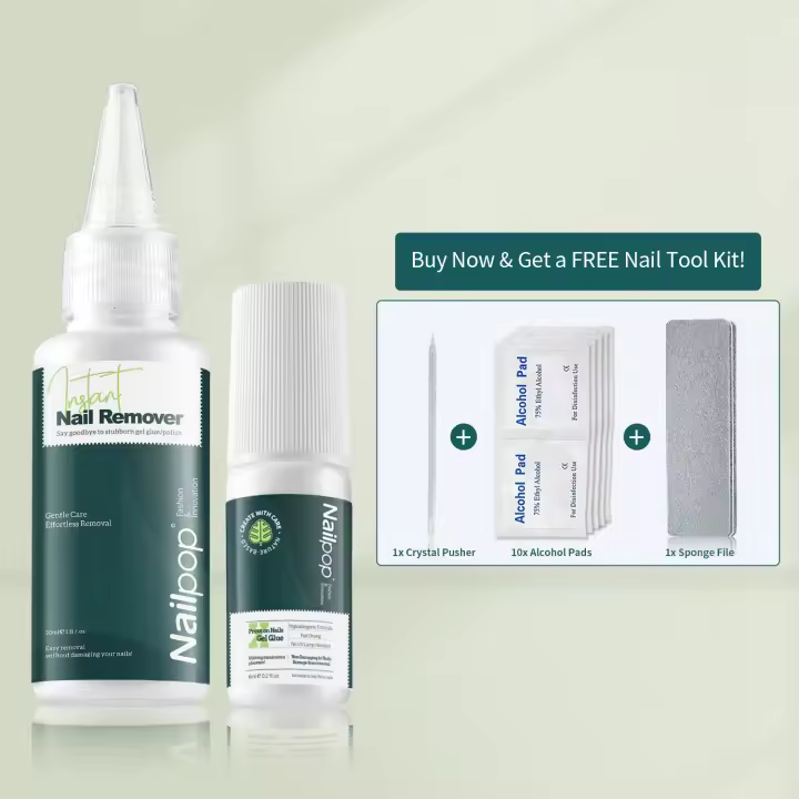 Nailpop Super Strong X Pegamento para uñas 6ml Hipoalergénico Secado rápido Fórmula sin daños con removedor instantáneo 30ml para uñas a presión - 1