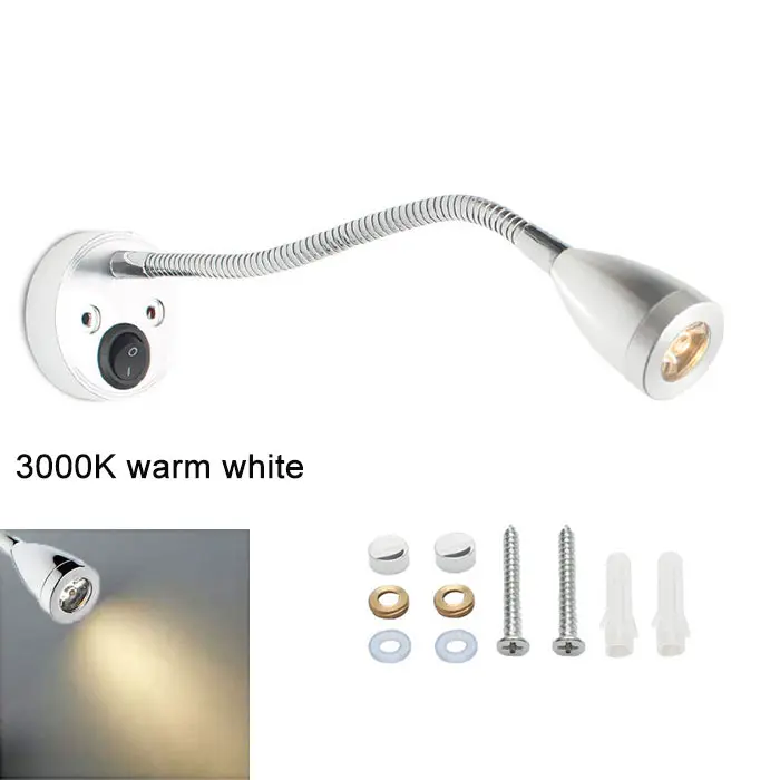Luz de lectura de cuello de cisne para autocaravana, lámpara de pared de cabecera con interruptor para barco, yate, caravana, autocaravana, 3000K, 4000K, 6000K, 12V, 24V, 3W - 1