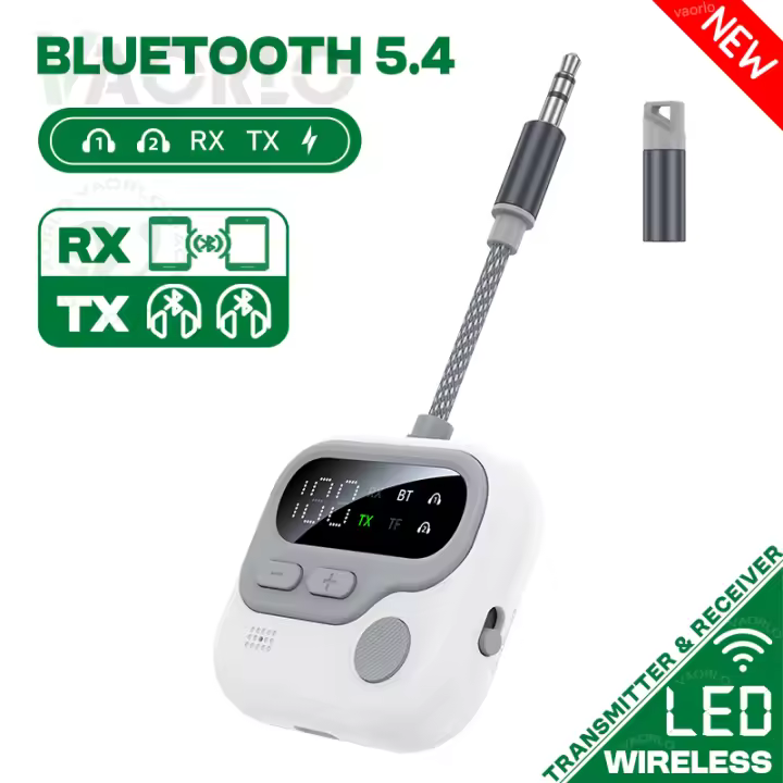 Receptor y transmisor de Audio Bluetooth 5,4, 3,5 MM, AUX, compatible con tarjeta TF, micrófono, adaptador inalámbrico para coche, avión, TV y PC - 1