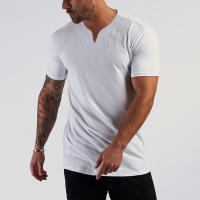 Summer Men's V-Neck Cotton Slim Fitting Short Sleeve Fitness Soft and Breathable T-shirt Solid Colors Available - details 10