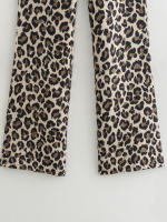 New 2024 Women Vintage Leopard Flared Pants Mid Waist Female Casual Trousers - details 5