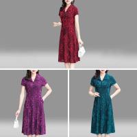 Vestido Maxi de Verano con Estampado Floral Cuello en Rabo, Manga Corta, Longitud de Rodilla para Damas - details 24