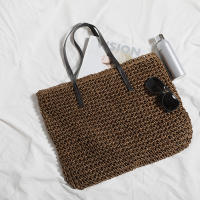 Bolso de playa de verano para mujer bolso de ratán tejido hecho a mano paja de gran capacidad bolso de hombro de cuero para mujer nuevo bohemio - details 4