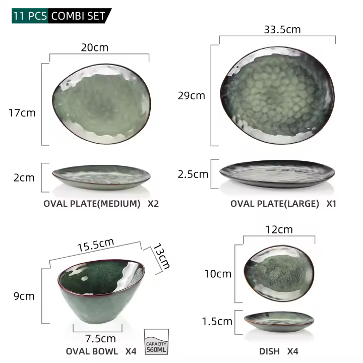 MALACASA Vajilla Cerámica Vintage 11 Piezas con Plato de Servicio, Plato de Postre, Plato de Cena, Tazón - Sin Plomo y Sin Cadmio - 1