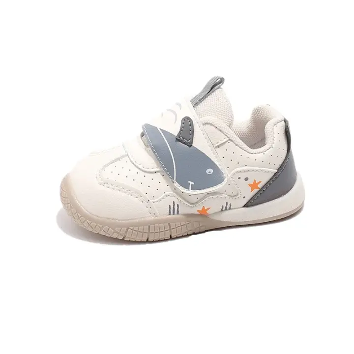 Zapatillas de Niños de Cuero Gris Zapatos de Caminar para Niños y Niñas con Hebilla - 1