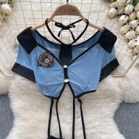 Tornova-Conjuntos de uniformes sexys de estilo Preppy para mujer, traje de uniforme Sexy, Top transparente, minifalda con cordones y tangas, trajes porno de Cosplay huecos - details 4