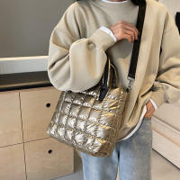 Bolso de hombro cruzado acolchado de algodón para mujer y niña, bolsa de mensajero de gran capacidad, a la moda, Color sólido - details 6