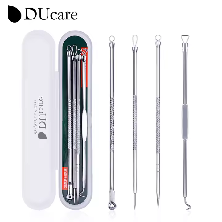 Herramientas de Maquillaje DUcare 4PCS Extractor de Acné y Espinillas de Acero Inoxidable Limpiador de Piel Facial para Todo Tipo de Piel - 1