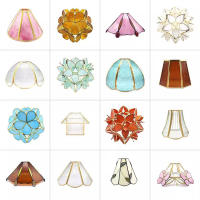Pantalla de lámpara de vidrio con patrón Floral, pantalla de vidrio artesanal, rayas marrones, pétalos azules y rosas, para luces E26 y E27 - details 0