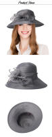 Sombreros de Sol de ala ancha para mujer, sombrero de iglesia de flores negras, elegante, de lujo, Formal, para boda, 2024 - details 0