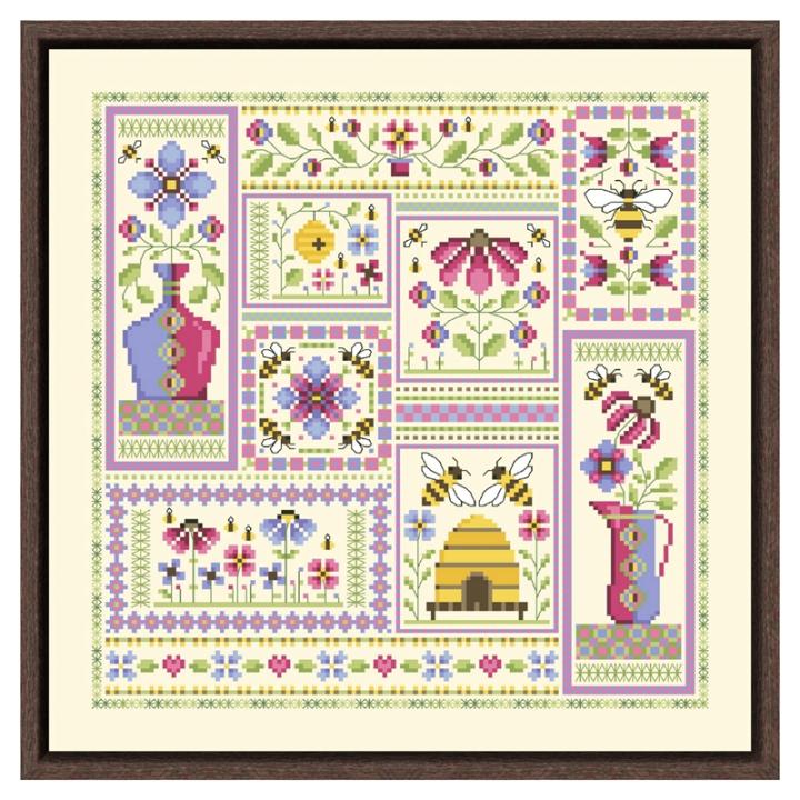 Kit de bordado de flores y abejas con diseño de carton, lienzo amarillo claro, punto de cruz, costura artesanal, 18CT, 14ct, 11CT