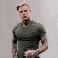 New Men Slim V-neck Print Short Sleeve T-shirt Outdoor Fitness Casual Hip Hop Fashion Summer Cotton T Shirt Workout Muscle Tops - details 9